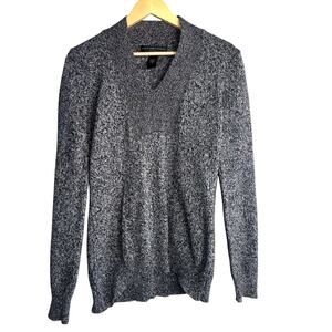 Geoffrey Beene Marled V-Neck Sweater Men’s Medium Gray Black Knit